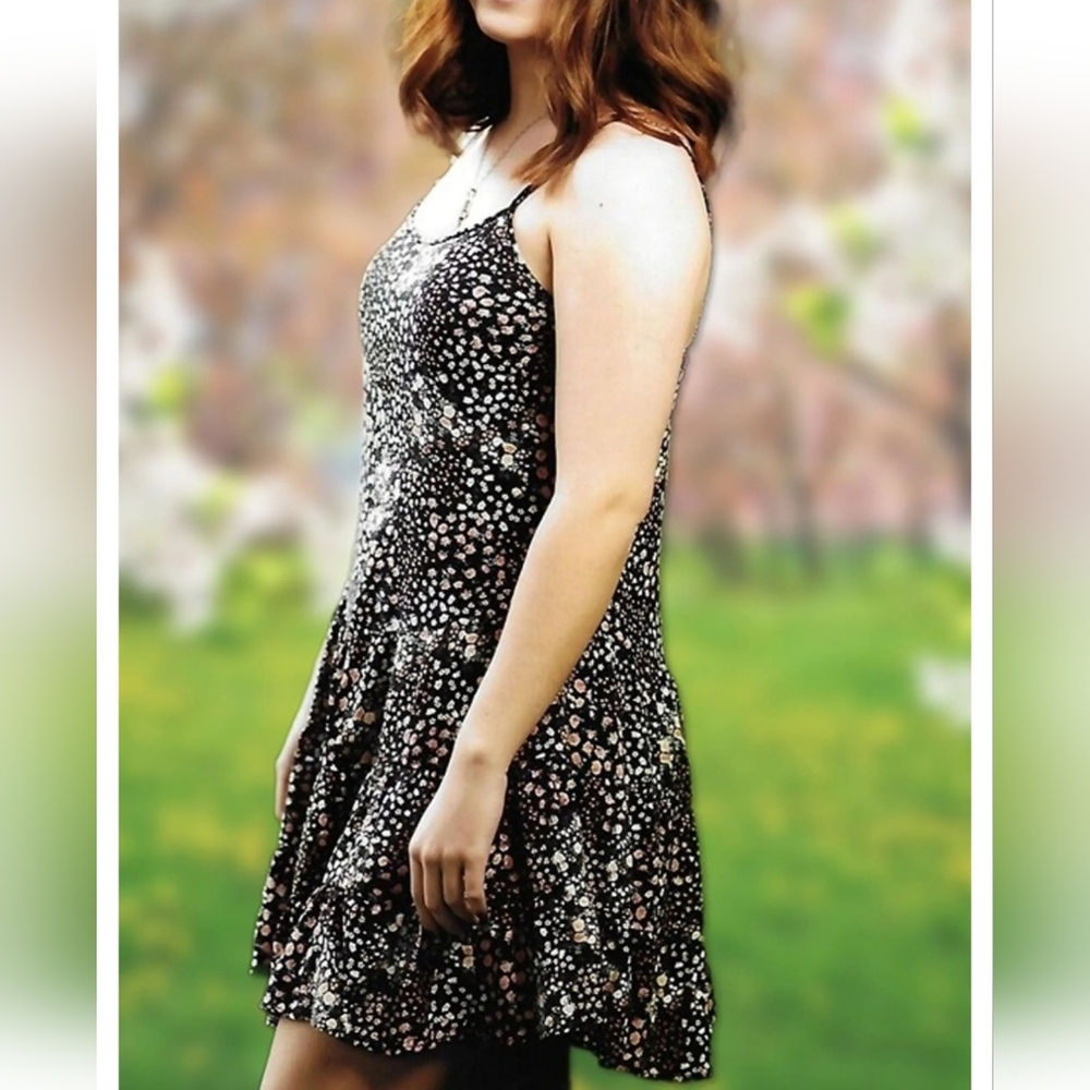 Wild Fable S Black Floral Spaghetti-Strap Mini Dress 1996-W